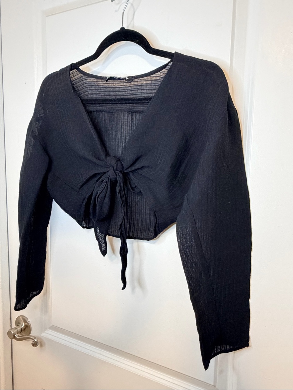 Zara Black Tie-Front Ribbed Crop Top